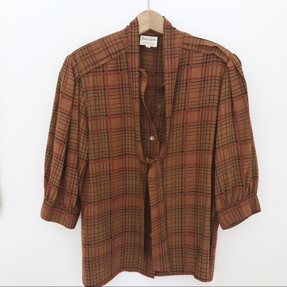 Vintage Brown Plaid Blouse